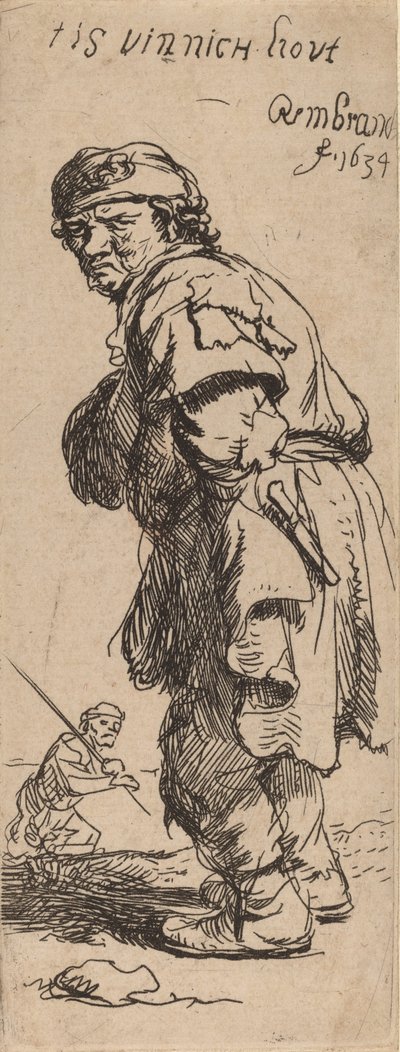 一个农民在呼喊：Tis vinnich kout 这是刺骨的寒冷，1634年。 作者 伦勃朗·范·赖恩