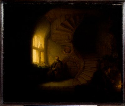 冥想中的哲学家 Harmenszoon van Rijn dit Rembrandt (1606-1669) 1632 年作画。 0,28x0,34 m 巴黎，卢浮宫 作者 伦勃朗·范·赖恩