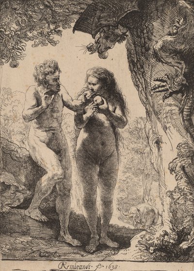 亚当和夏娃，1638年。 作者 伦勃朗·范·赖恩