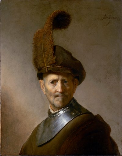 军事服装的老人（以前称为伦勃朗的父亲的肖像），c.1630 作者 Rembrandt van Rijn
