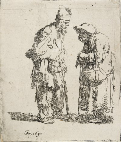 乞丐男子和乞丐女子的对话，1630年 作者 伦勃朗·范·赖恩