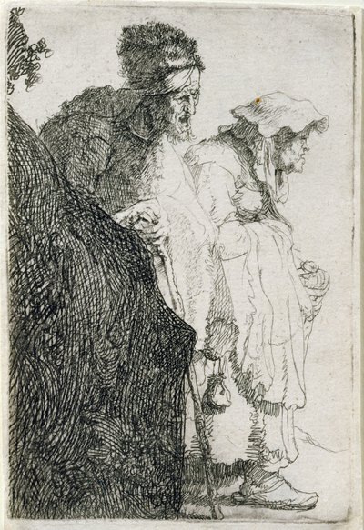 乞丐男人和女人在银行后面，c.1630 作者 伦勃朗·范·赖恩