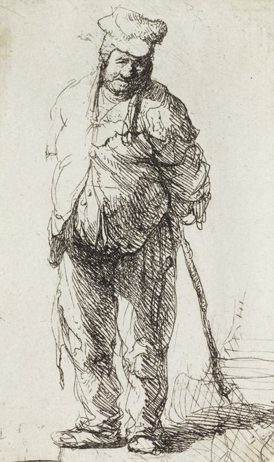 乞丐拄着棍子（纸上笔墨） 作者 Rembrandt van Rijn