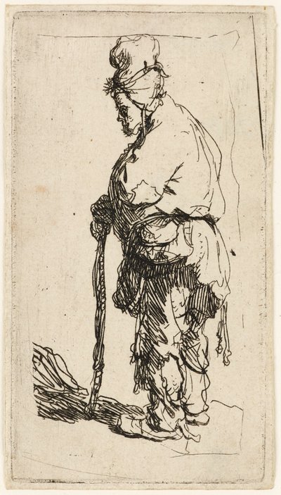 靠在棍子上的乞丐，约1630年。 作者 伦勃朗·范·赖恩