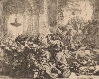 基督将换钱的人赶出圣殿，1635年。 作者 伦勃朗·范·赖恩