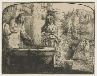 基督与撒玛利亚妇人
基督与撒玛利亚妇人：拱形版画 作者 伦勃朗·范·赖恩