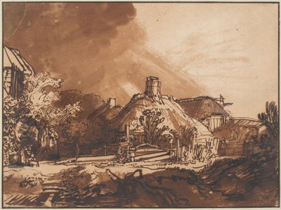 风雨如磐的天空下的小屋c。 1640 作者 伦勃朗·范·赖恩