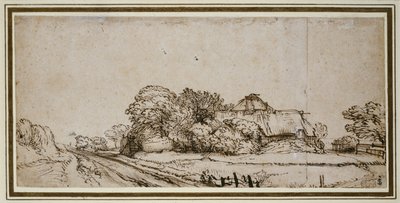 道路旁边的农场建筑（笔和棕色墨水与棕色水洗） 作者 Rembrandt van Rijn