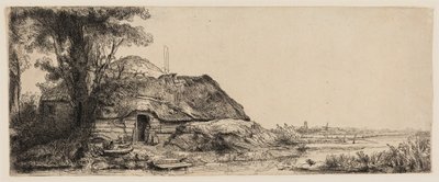 有一座小屋和一棵大树的风景画 作者 伦勃朗·范·赖恩