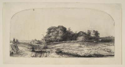 与干草谷仓和一群羊一起风景，1652年。 作者 伦勃朗·范·赖恩