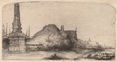 带方尖碑的风景，约1650年。 作者 伦勃朗·范·赖恩