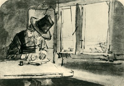 1943年，十七世纪中叶，在窗户上的人画。 作者 伦勃朗·范·赖恩