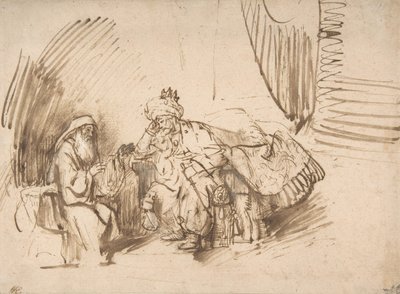 拿单告诫大卫，1650-55。 作者 伦勃朗·范·赖恩