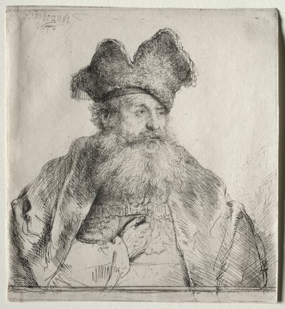 1640年，老人与分开的皮帽。 作者 伦勃朗·范·赖恩