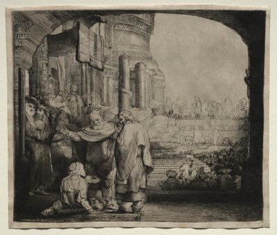 彼得和约翰在圣殿门口治愈Cri子，1659年。 作者 伦勃朗·范·赖恩