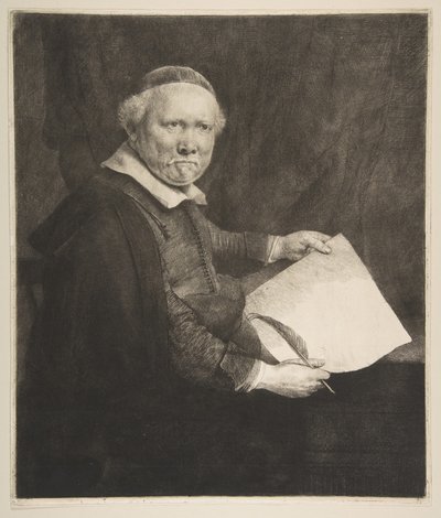 Lieven Willemsz van Coppenol的肖像，较大版的写作大师，1658年。 作者 伦勃朗·范·赖恩