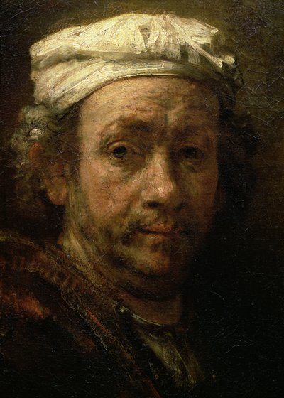 他画架的艺术家肖像，脸部细节，1660（细节91054） 作者 Rembrandt van Rijn