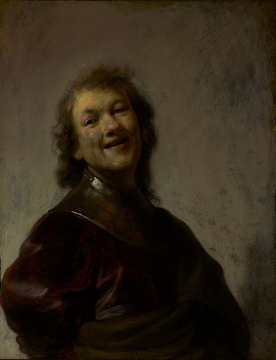 林布兰特笑，c。 1628年（铜上油） 作者 Rembrandt van Rijn