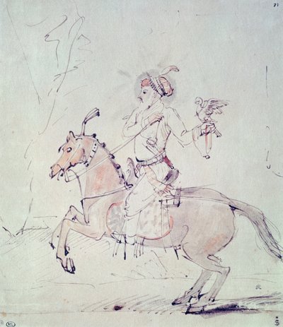 Shah Jehan和马背上的猎鹰（钢笔和墨水在纸上） 作者 伦勃朗·范·赖恩