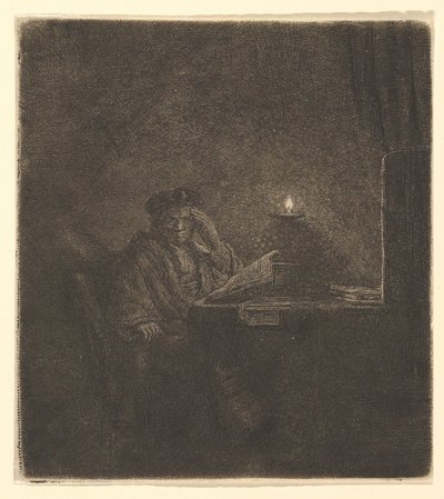 学生在烛光桌上，约。 1642年。 作者 伦勃朗·范·赖恩