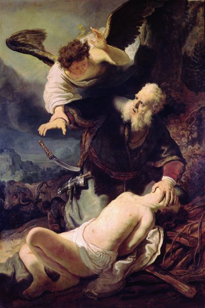 天使阻止亚伯拉罕牺牲艾萨克，1636年 作者 Rembrandt van Rijn