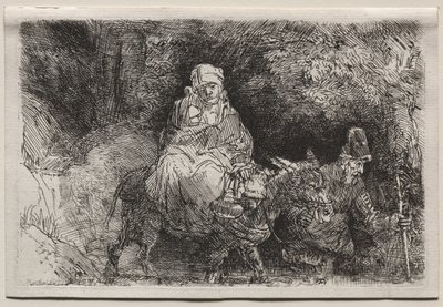逃入埃及：穿越布鲁克（1654）。 作者 伦勃朗·范·赖恩