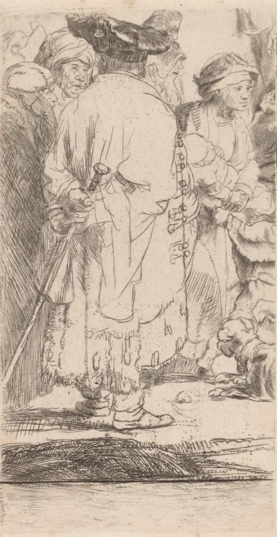 拿着手杖的人》，来自《百家姓》印刷品的片段，约1649年。 作者 伦勃朗·范·赖恩