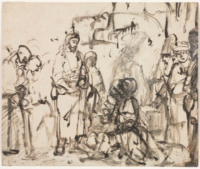 拉撒路死后基督与玛莎和玛利亚的聚会c。 1662-65。 作者 伦勃朗·范·赖恩