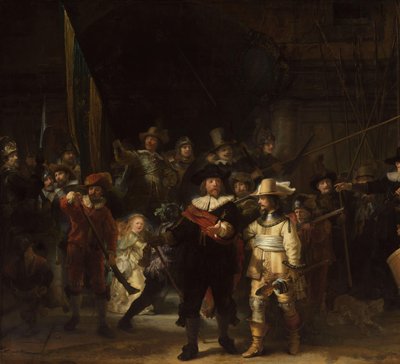 守夜人
Frans Banninck Cocq 上尉和 Willem van Ruytenburch 中尉指挥下的阿姆斯特丹第二区军官和其他市民卫兵，被称为 "守夜人"。 作者 伦勃朗·范·赖恩