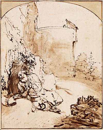 尼尼微城墙前的先知约拿，约1651年 作者 伦勃朗·范·赖恩