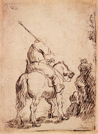 骑马的Turbaned士兵，1632年 作者 伦勃朗·范·赖恩