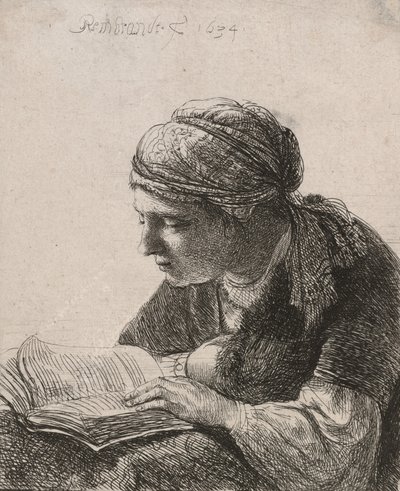 女人阅读，1634年。 作者 伦勃朗·范·赖恩