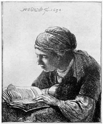 《女人读》，1634年，1912年。 作者 伦勃朗·范·赖恩