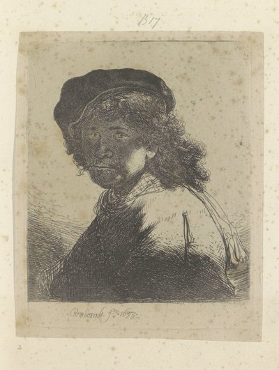 戴贝雷帽和领巾的自画像，脸部在阴影中
Recueil de quatre-vingt-cinq estampes originales（系列名称） 作者 伦勃朗·范·赖恩