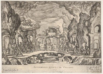 第五次插曲：1608年《七次插曲...》系列中的火神Intermedio quinto di Volcano。 作者 雷米吉奥·坎塔加琳娜（Remigio Cantagallina）