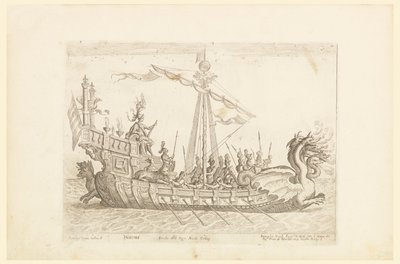 Hercole barca del Sig.尼科洛-西梅内斯，选自 1608 年科西莫-美第奇婚礼庆典上的 "阿贡船"，图版 19 作者 在朱利奥·帕里吉之后