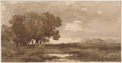 风景与左侧的树木群 作者 雷米纽斯·阿德里安·哈南（Remigius Adrianus Haanen）