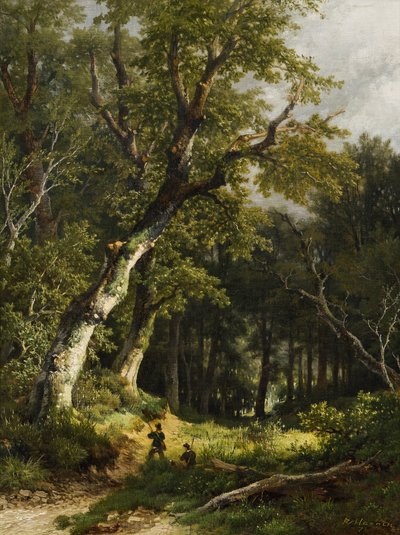 林间风景与两位猎人 作者 雷米纽斯·阿德里安·哈南（Remigius Adrianus Haanen）