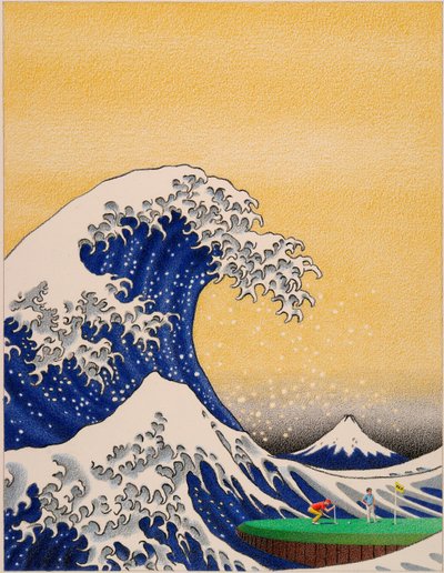 HOKUSAI-高尔夫，2021，纸上彩色铅笔画 作者 勒内·博安