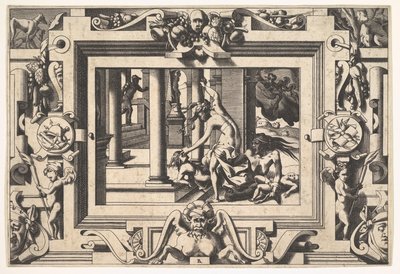 美狄亚（Medea）杀死了杰森（Jason）的两个孩子对于阿布赛尔特（Absyrte）那些洒了鲜血的人，只做...，1563年。 作者 雷内·博伊文（Rene Boyvin）