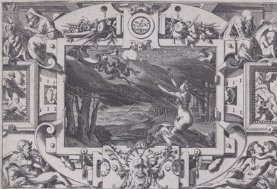 美狄亚和她被龙牵引的战车 Echevellée et nue par nuit brune, en lieu désert i..., 1563. 作者 雷内·博伊文（Rene Boyvin）