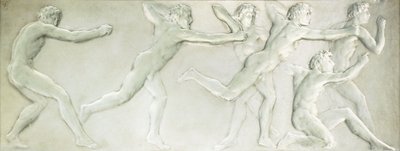 模压玻璃人像画板描绘了六个裸体男运动员， 作者 勒内·朱尔斯·拉利克