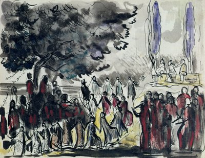 由Hector Berlioz（1803-69）创作的&39;Les Troyens&39;（The Trojans）设计，用于在巴黎歌剧院演出（笔墨水彩和水彩纸） 作者 雷内·皮特（Rene Piot）