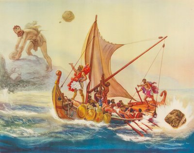 尤利西斯嘲笑独眼巨人（彩色石版画） 作者 勒内·舒岑贝格