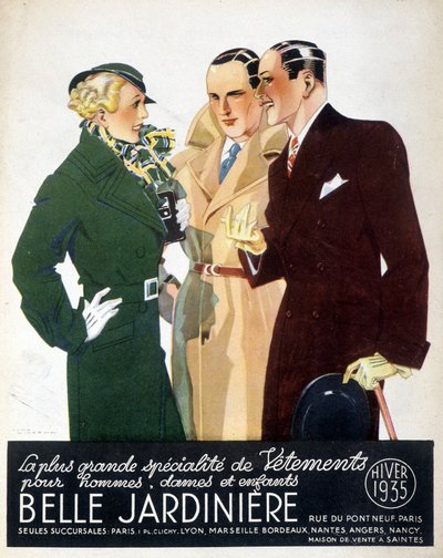 Belle Jardinière 男装、女装和童装的最大特色 "广告，1935 年冬 作者 雷内·文森特