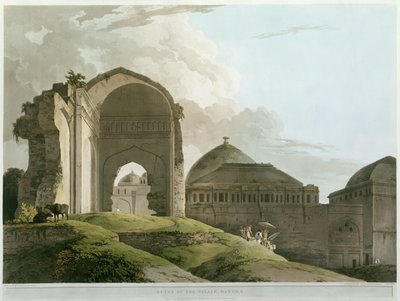 马杜赖宫殿的遗址，由托马斯和威廉（1769-1837）Daniell雕刻，出版于1798年（彩色光刻） 作者 Rev. Edward Thomas Daniell