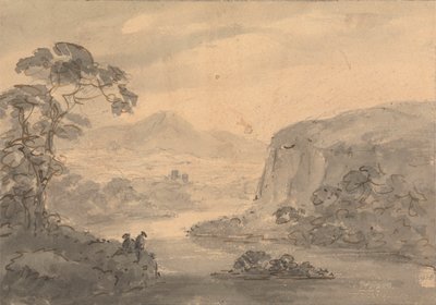 山地景观与两个人物俯瞰湖 作者 威廉·吉尔平牧师