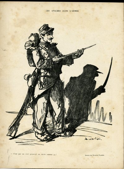 Illustration by Ricardo Flores (1878-1918) in Le Lire, 22/01/10 - Apaches in the Armee - Apaches proxenetes - Shadow/light 作者 里卡多·弗洛雷斯（Ricardo Flores）