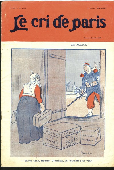 Illustration of Ricardo Flores (1878-1918) for the Cover of Le Cri de Paris, 09/07/11 - “” Enter so dear madam, I have worked for you.”” - Germany Prussia, Morocco, Maghreb - Germania 作者 里卡多·弗洛雷斯（Ricardo Flores）