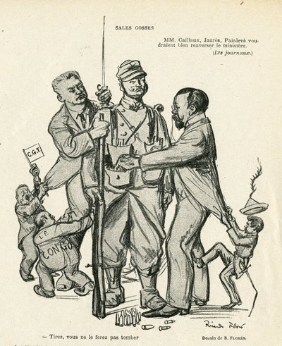 Illustration of Ricardo Flores (1878-1918) in Le Rire, 21/06/13 - Sales kidses - Armee, Military Service, Socialism - Jaures Jean, Caillaux Joseph (1863-1944), Painleve Paul (1863-1933) 作者 里卡多·弗洛雷斯（Ricardo Flores）